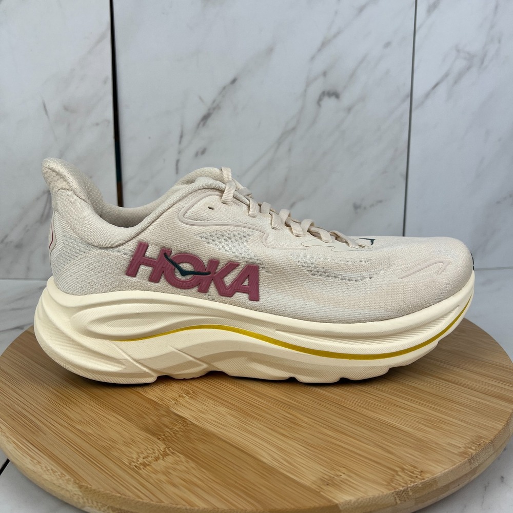Hoka One Clifton 10 Womens Size 9.5 D WIDE Birch Alabaster Running Shoes 1162050